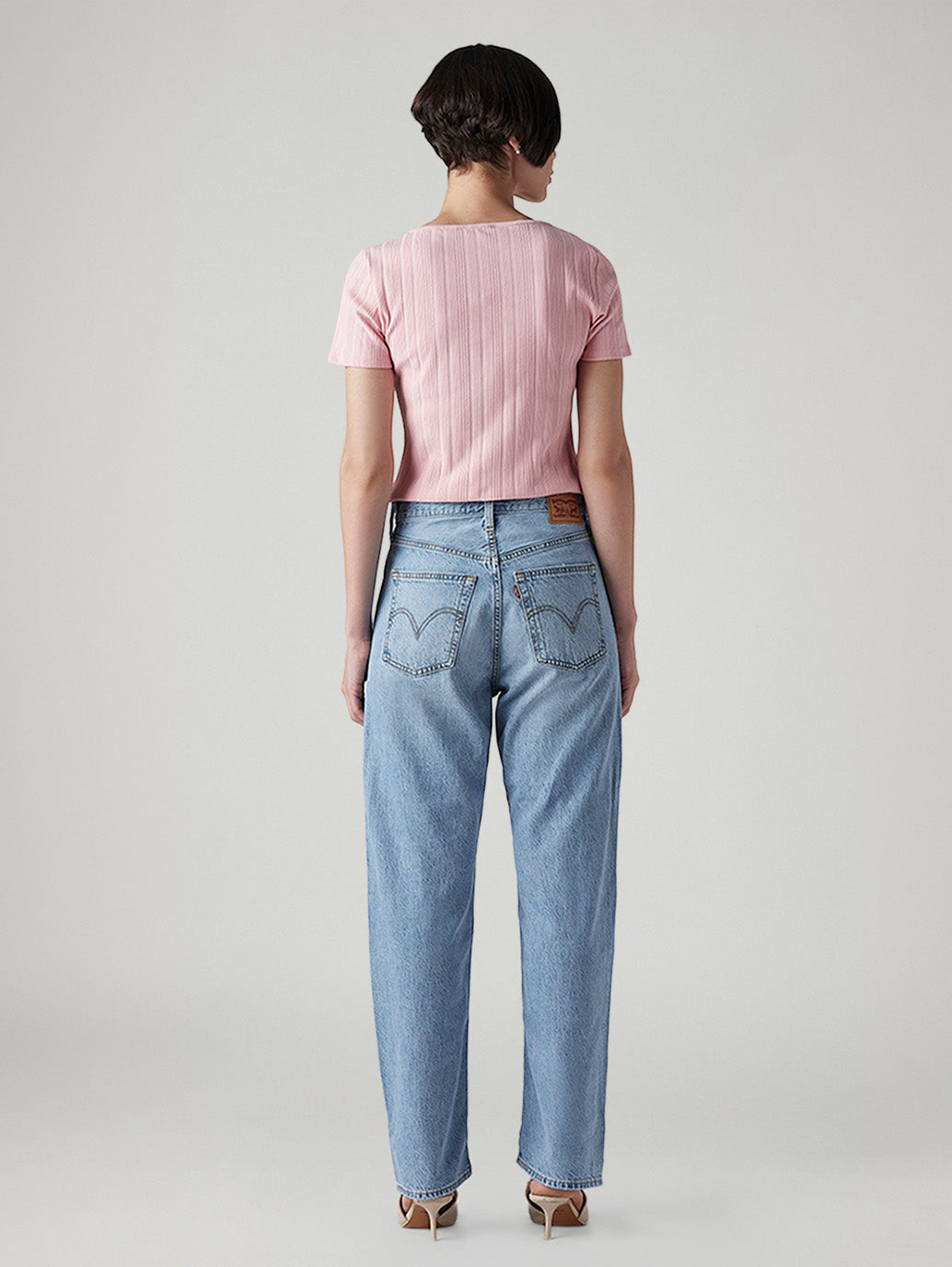 Women's Light Blue Ribcage Straight Fit High Rise Jeans - Back View