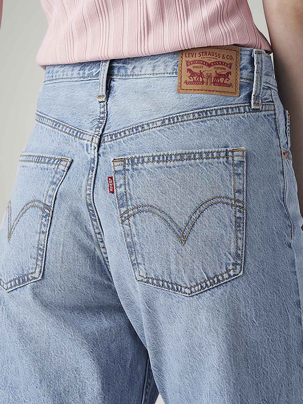 Women's Light Blue Ribcage Straight Fit High Rise Jeans - Detail View