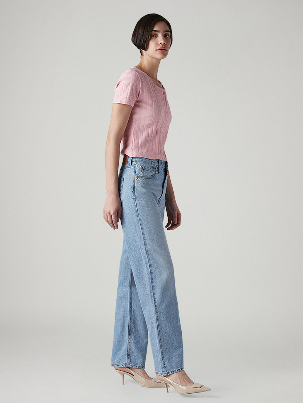 Women's Light Blue Ribcage Straight Fit High Rise Jeans - Side View