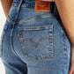 Women's Ribcage Straight Fit Blue High Rise Jeans - Detail View