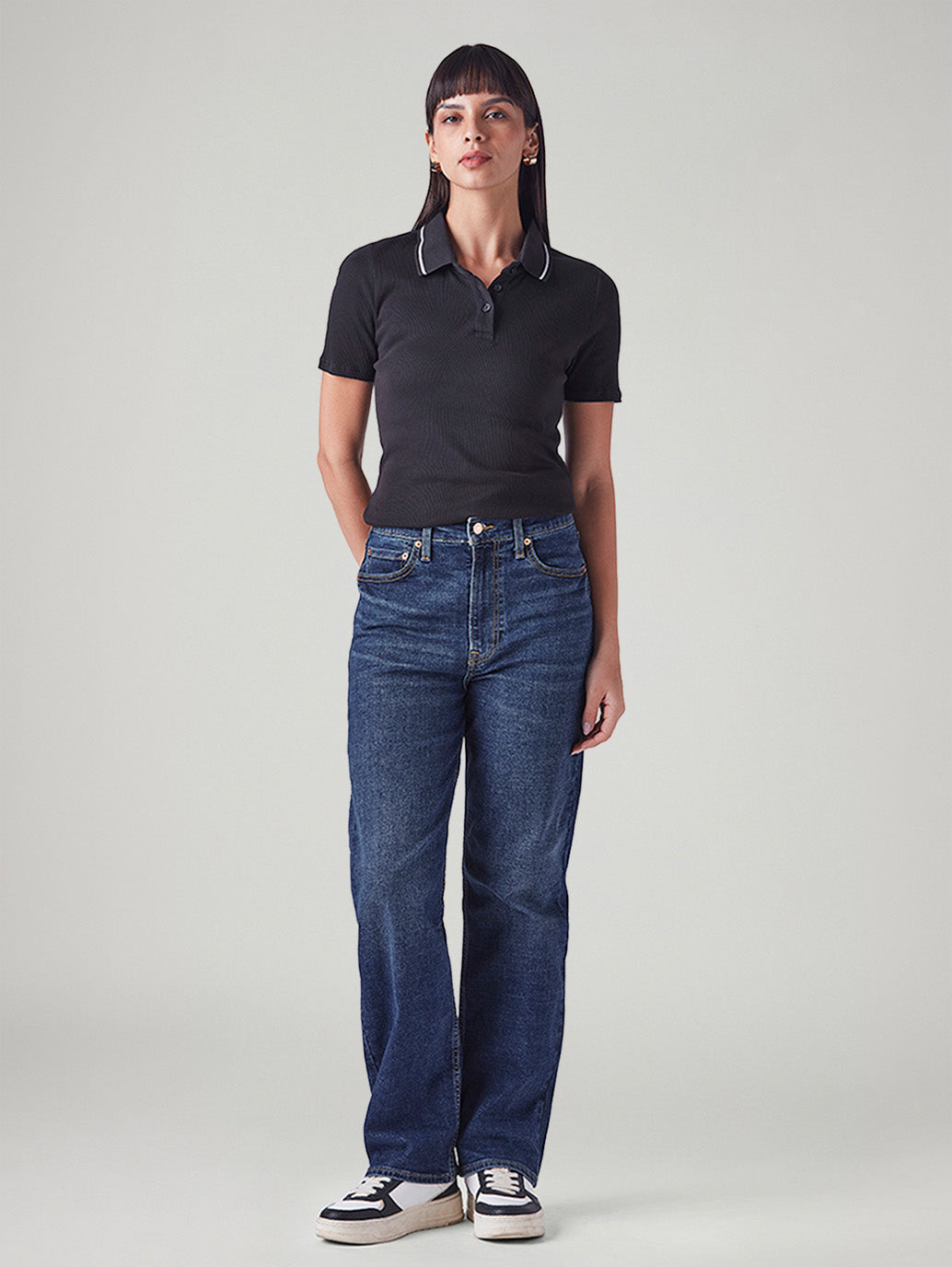 Women's Indigo Ribcage Straight Fit High Rise Jeans - Front View
