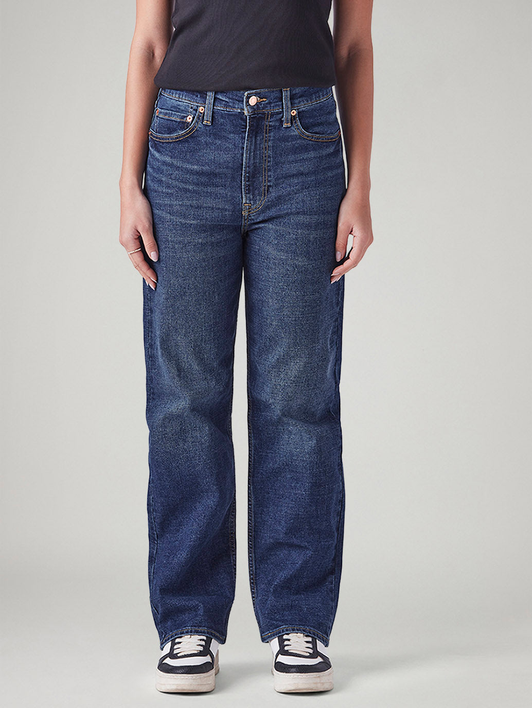 Women's Indigo Ribcage Straight Fit High Rise Jeans - Front View