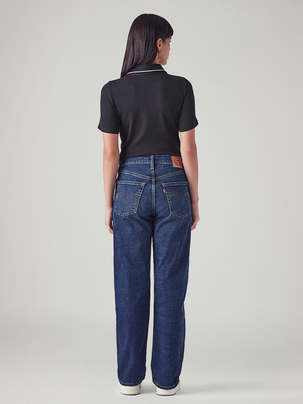 Women's Indigo Ribcage Straight Fit High Rise Jeans - Back View