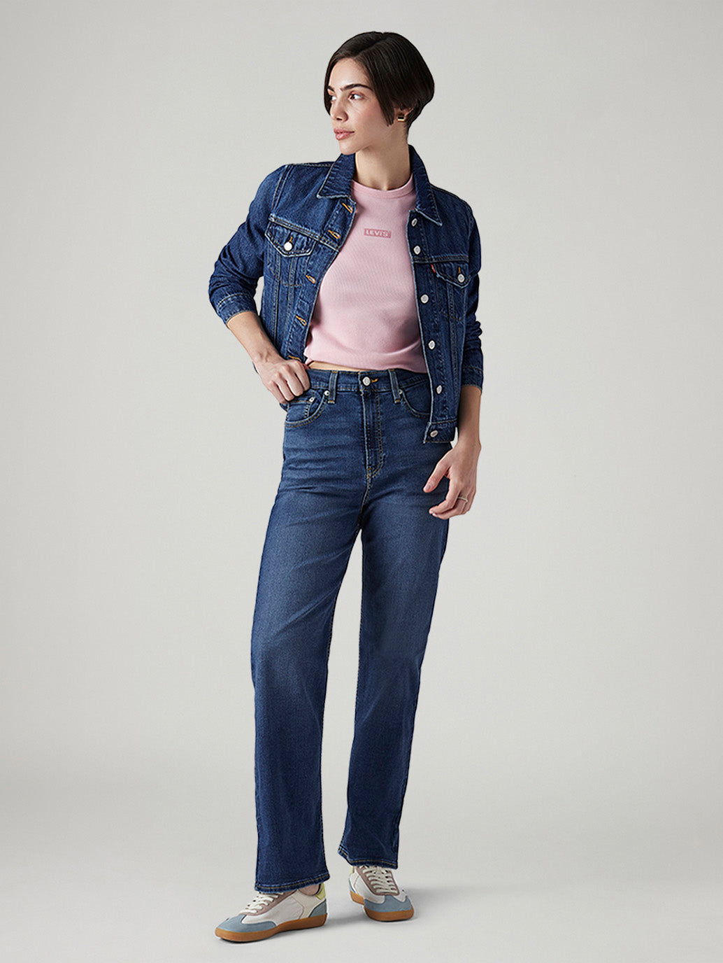 Women's Blue Ribcage Straight Fit High Rise Jeans