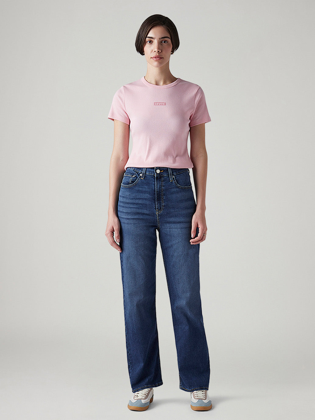 Women's Blue Ribcage Straight Fit High Rise Jeans - Front View