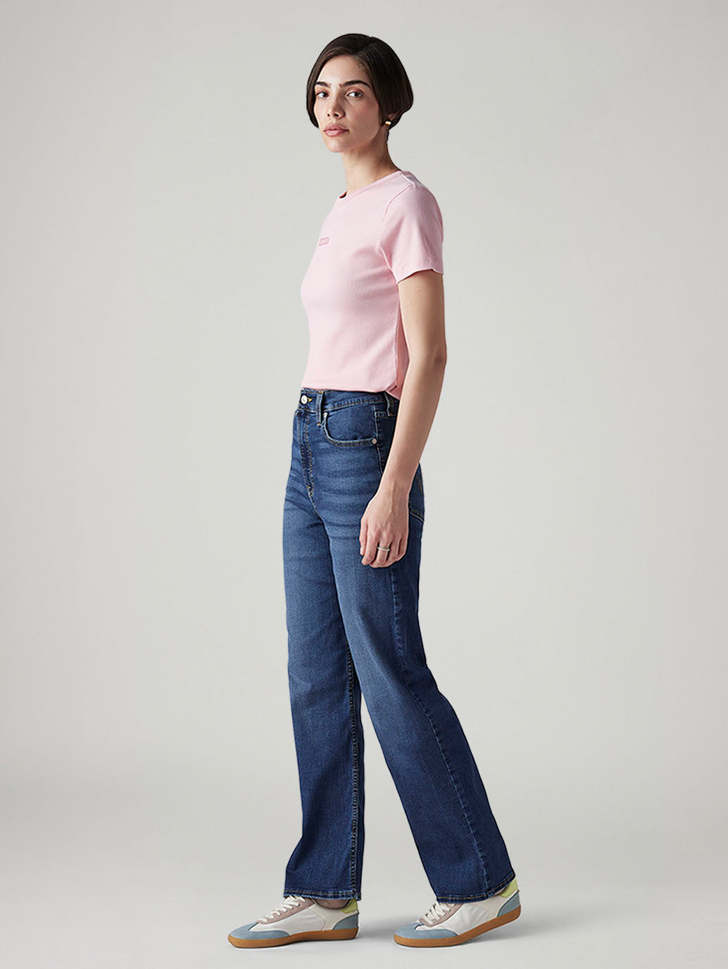 Women's Blue Ribcage Straight Fit High Rise Jeans - Side View