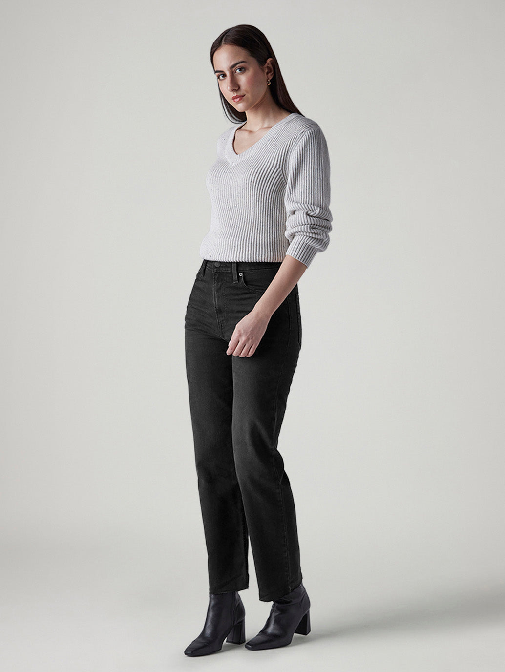 Women's Black Ribcage Straight Fit High Rise Jeans - Side View