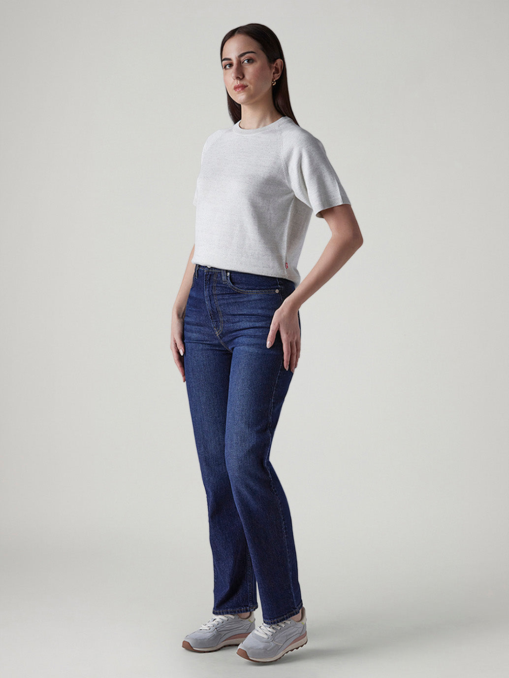 Women's Dark Blue Ribcage Straight Fit High Rise Jeans - Side View