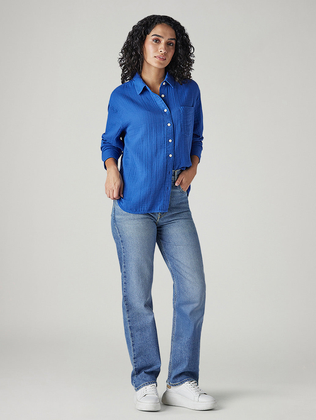 Women's Light Blue Ribcage Straight Fit High Rise Jeans
