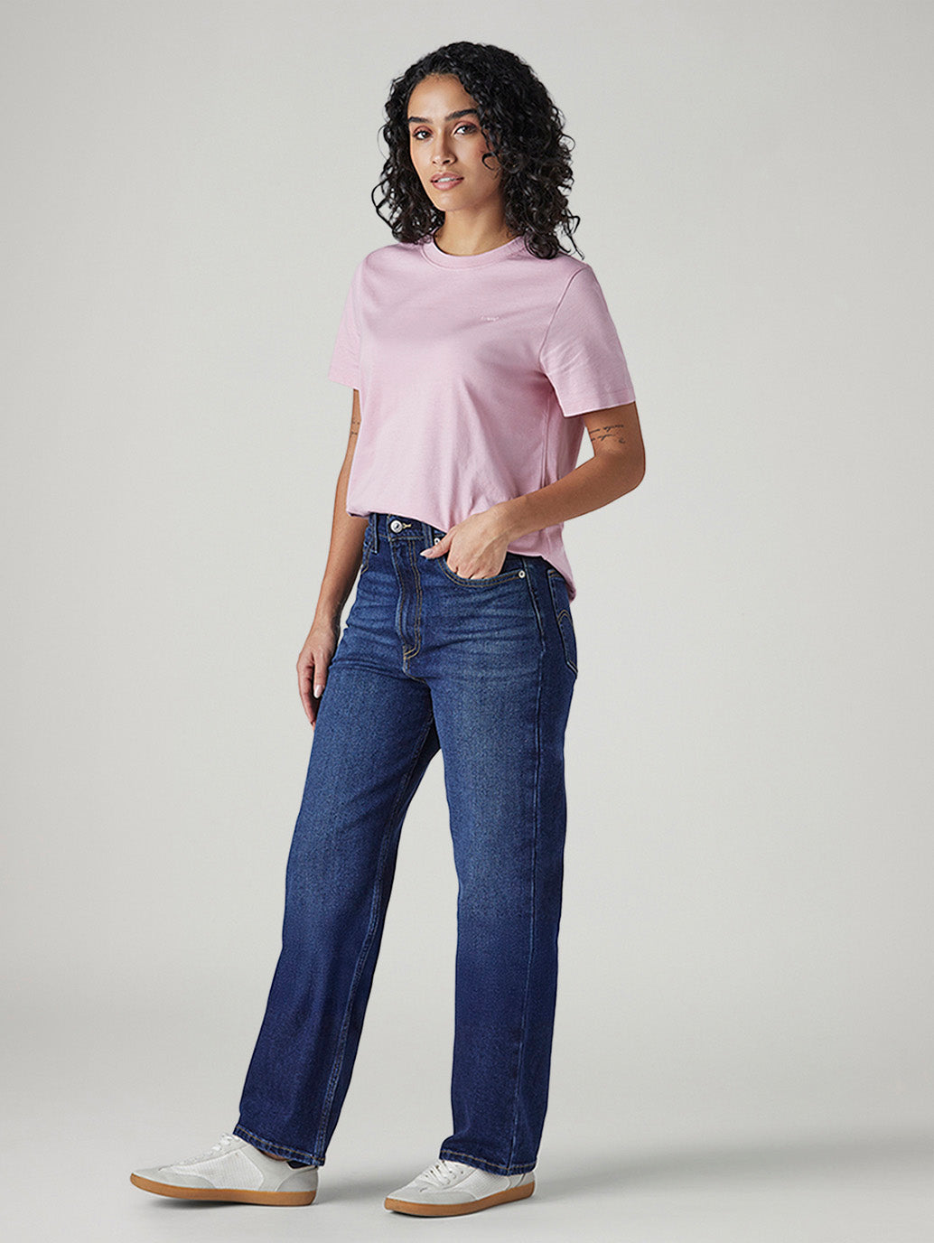 Women's Dark Blue Ribcage Straight Fit High Rise Jeans - Side View