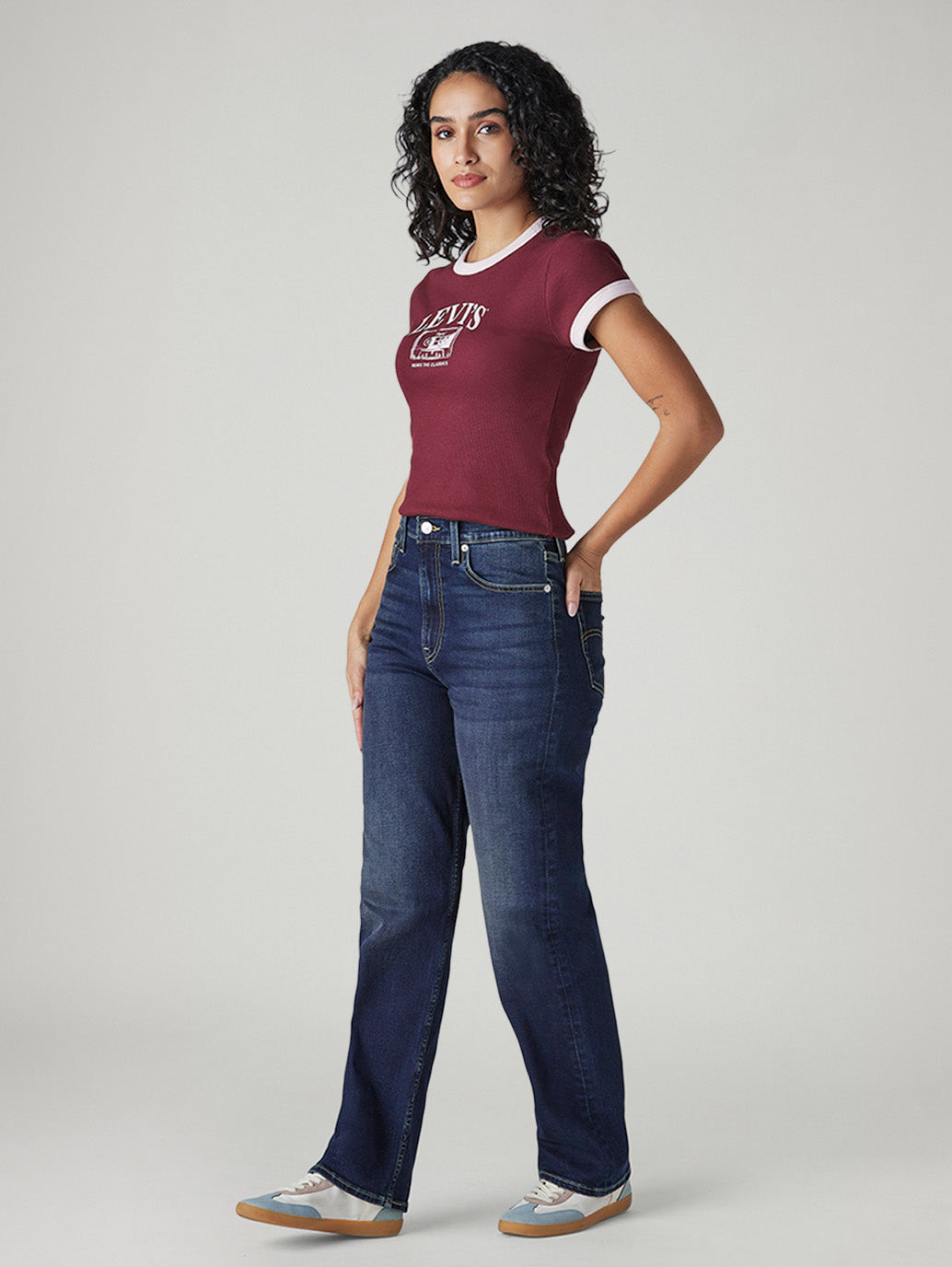 Women's Dark Blue Ribcage Straight Fit High Rise Jeans