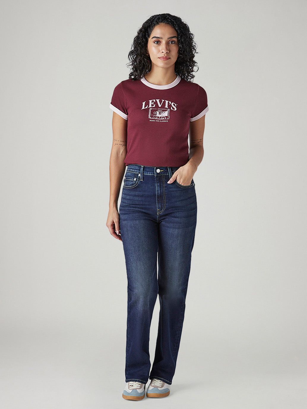 Women's Dark Blue Ribcage Straight Fit High Rise Jeans - Front View