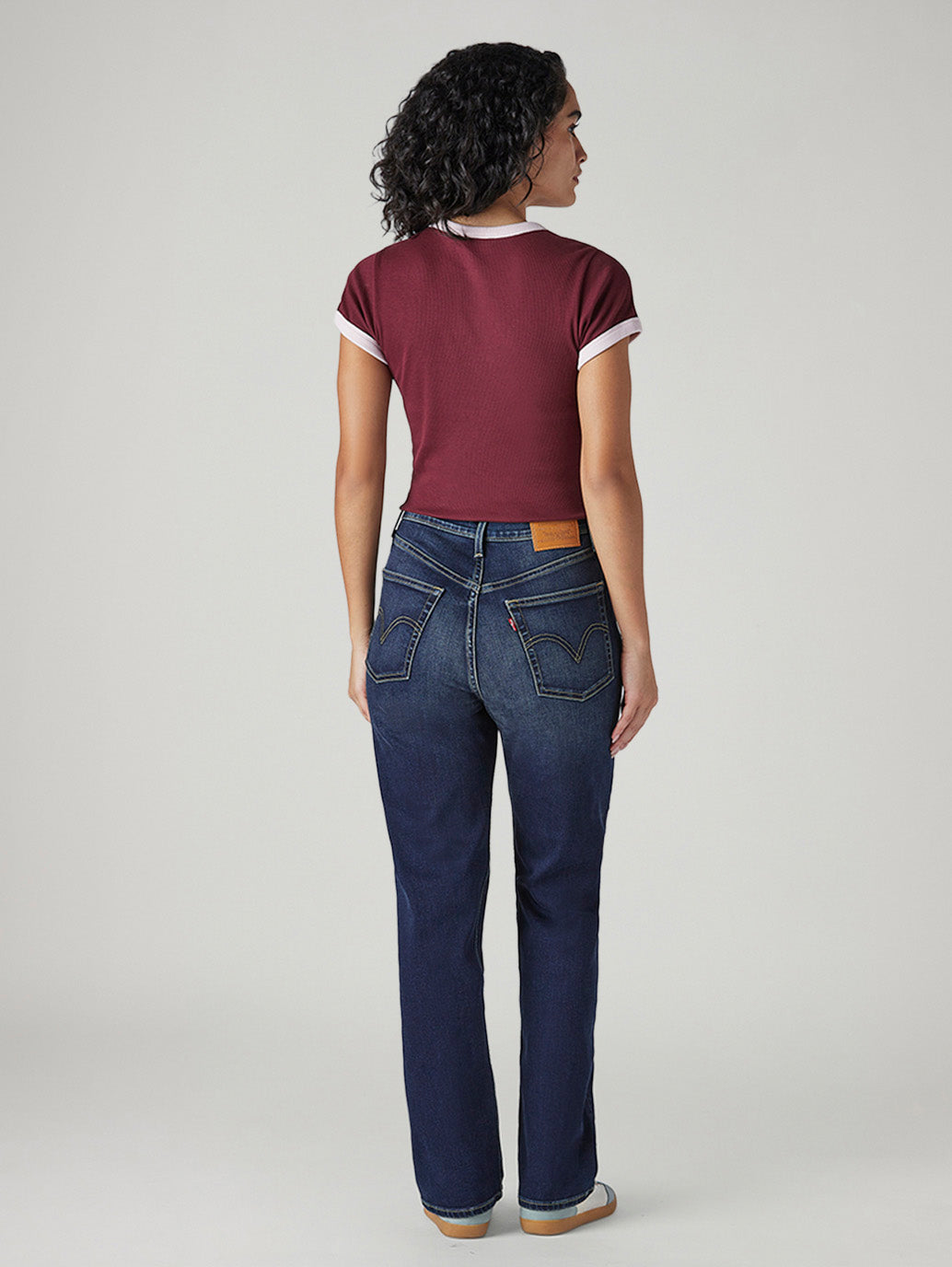 Women's Dark Blue Ribcage Straight Fit High Rise Jeans - Back View