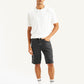 Men's Black Tapered Denim Shorts - Front View