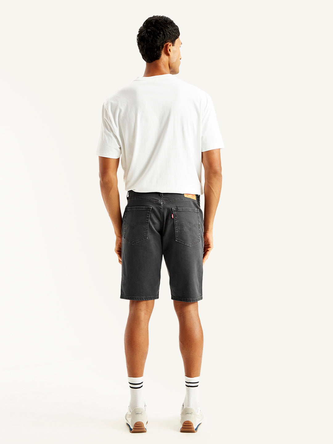 Men's Black Tapered Denim Shorts - Back View