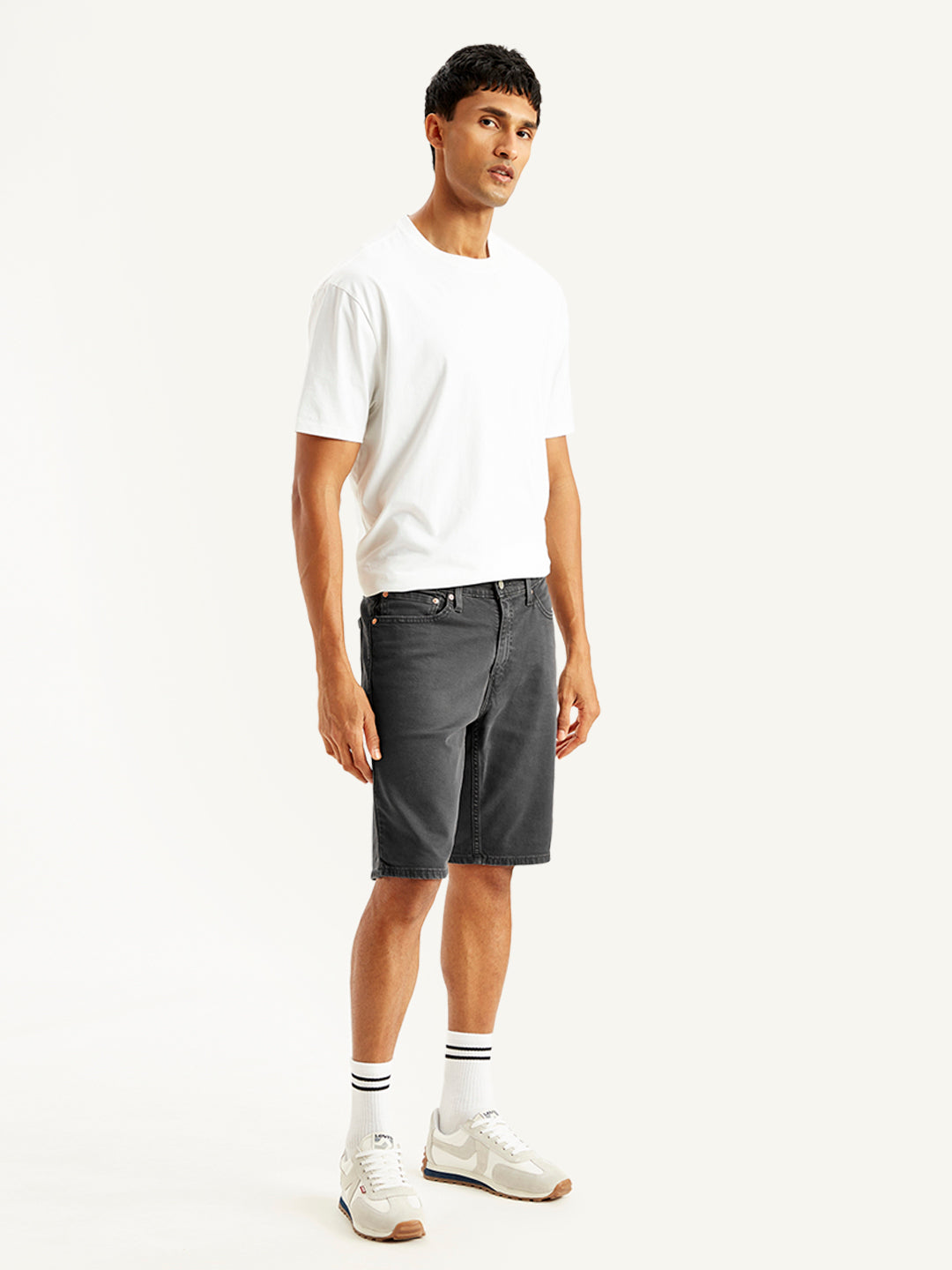 Men's Black Tapered Denim Shorts - Side View