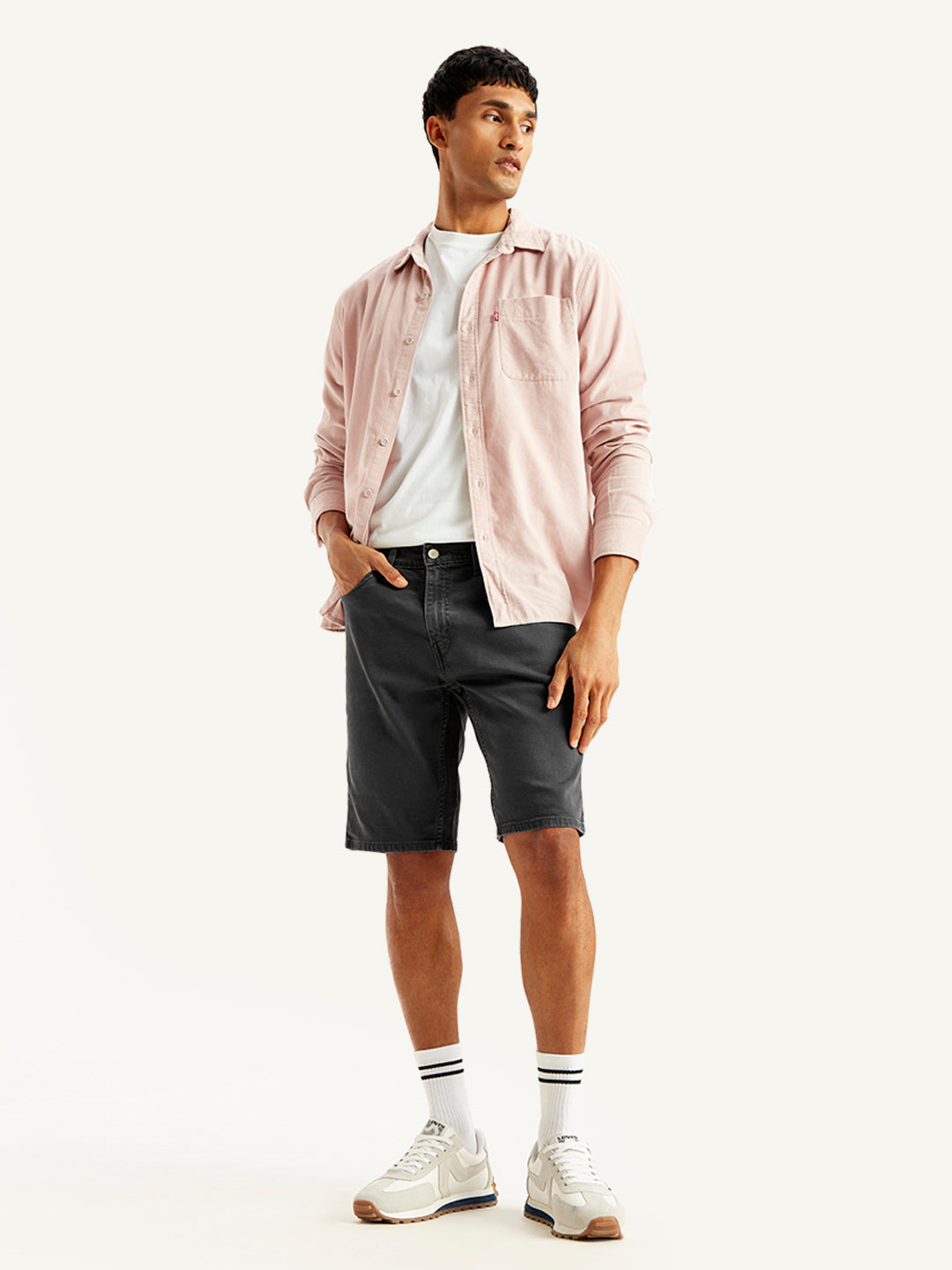Men's Black Tapered Denim Shorts - Styleshot View