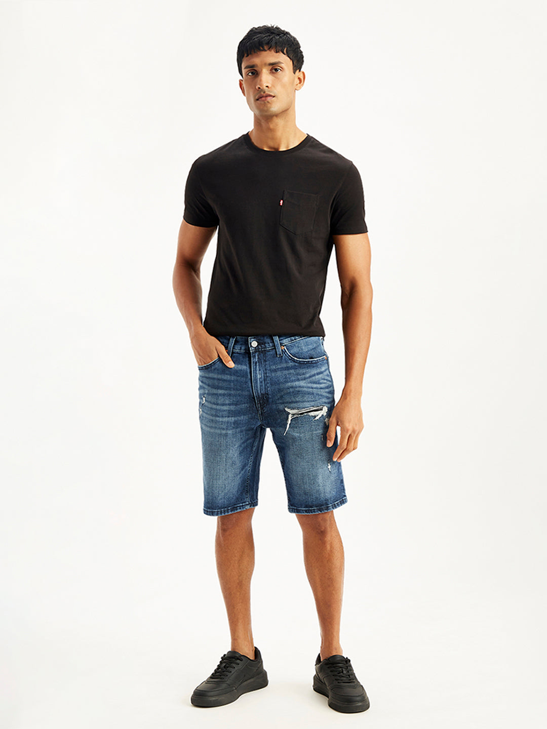 Men's Blue Tapered Denim Shorts - 20 View
