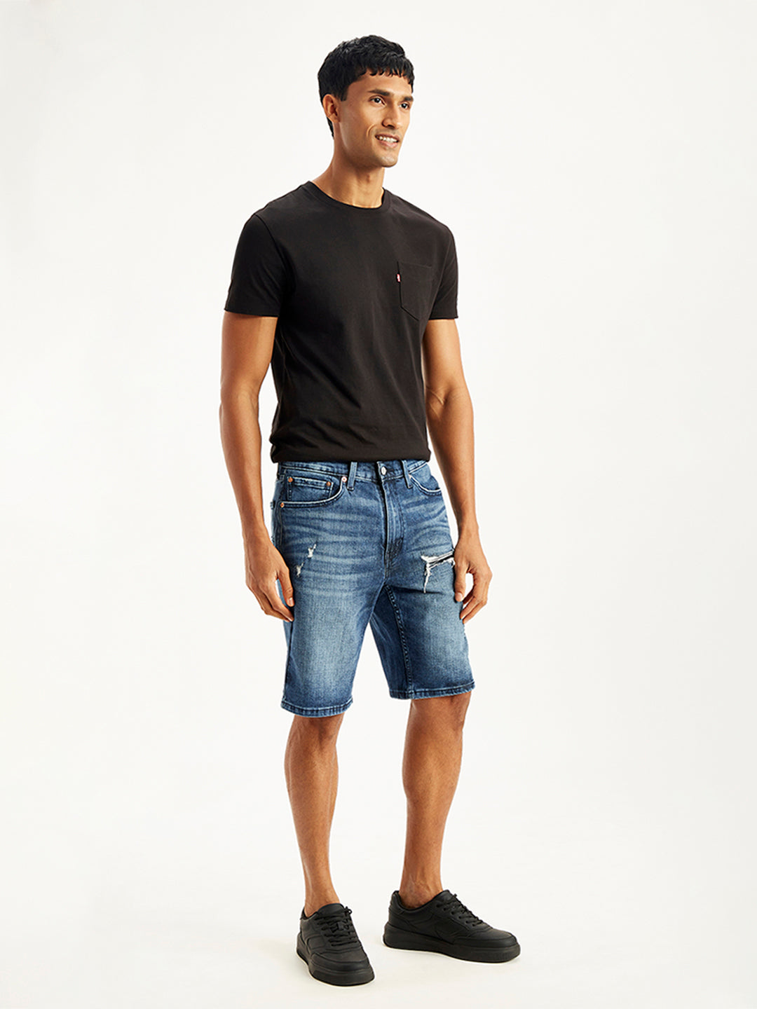 Men's Blue Tapered Denim Shorts - 20 View