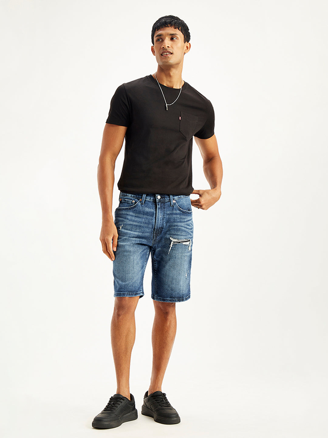 Men's Blue Tapered Denim Shorts - 20 View