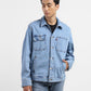Men's Solid Blue Collar Neck Denim Jacket - d216ec83-8248-461f-90a8-bca6f57b2b99 View