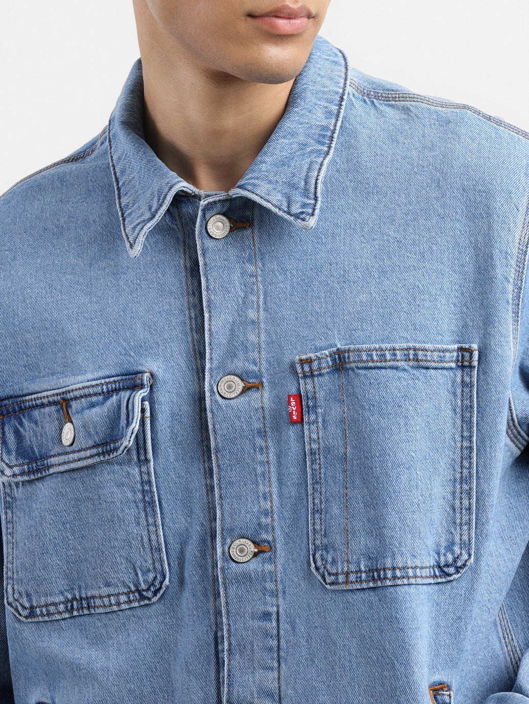 Men's Solid Blue Collar Neck Denim Jacket - 8d4685d2-3486-4a2d-ac68-4e98baf9d7c0 View