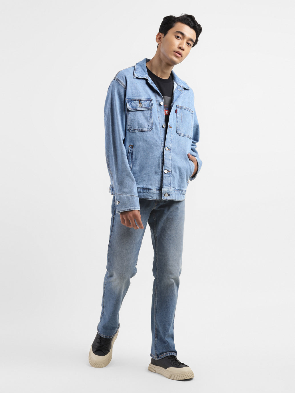 Men's Solid Blue Collar Neck Jacket - 0d3c4359-03c8-4a57-b2c6-d912e49ec9d4 View