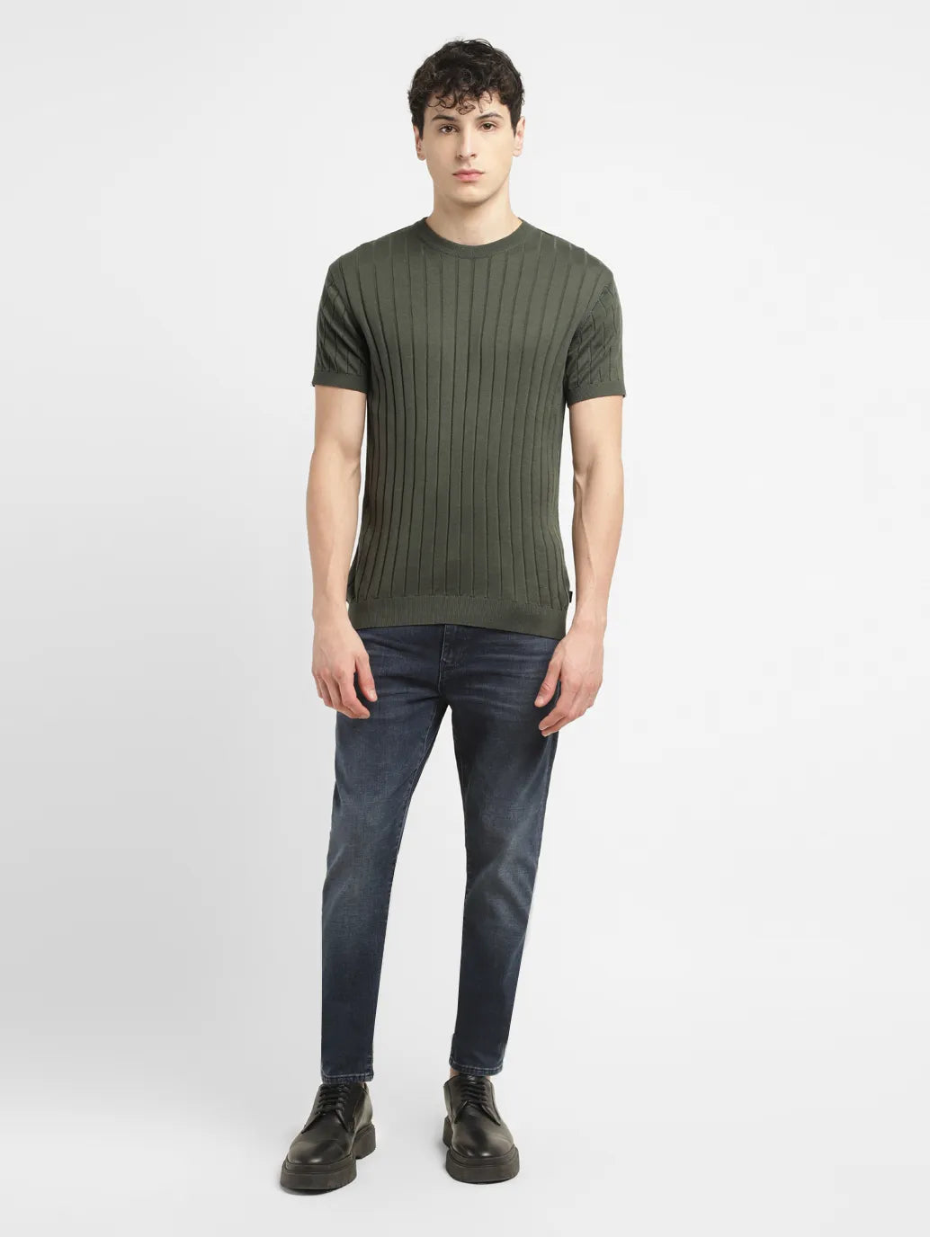 Men's Striped Olive Crew Neck Sweater