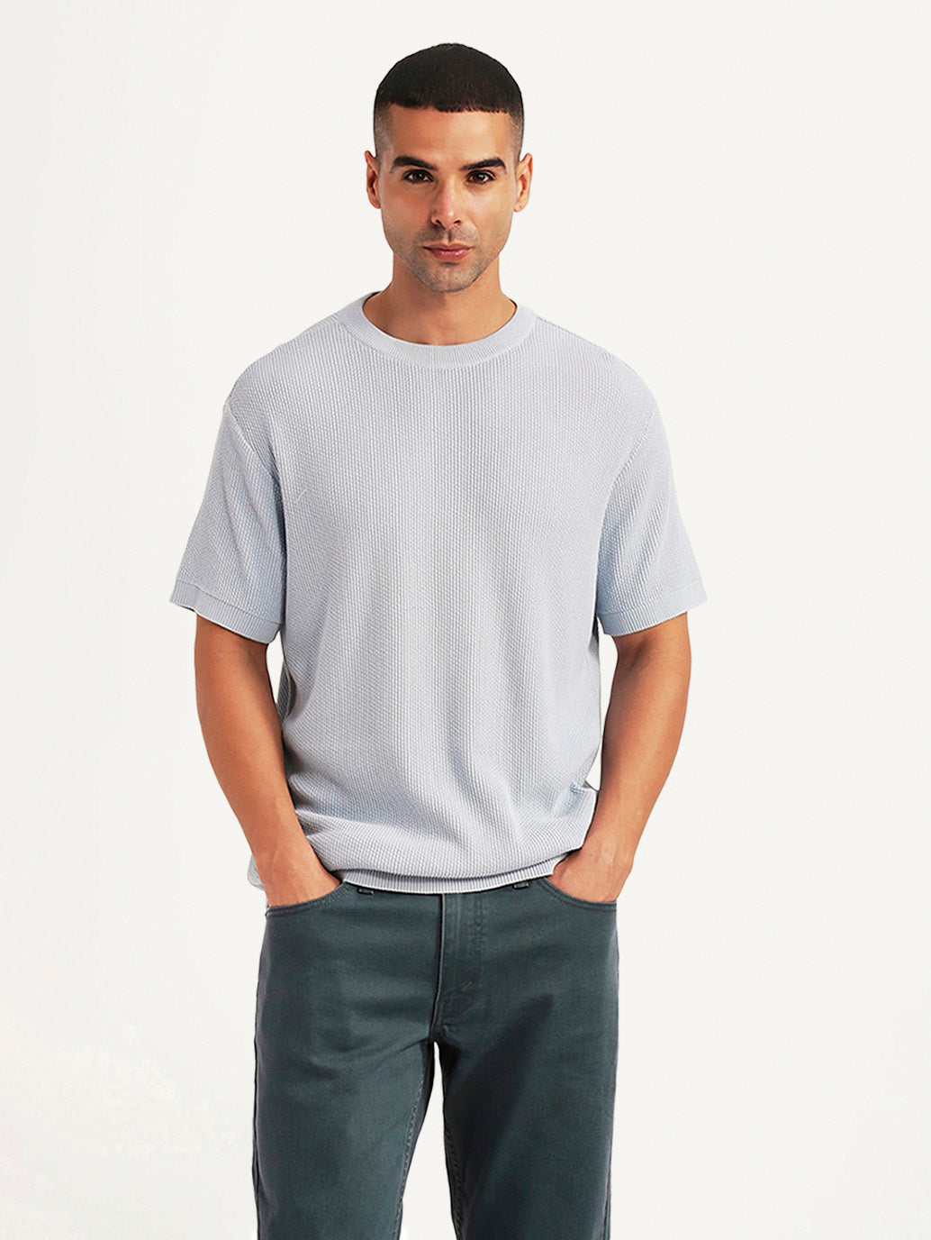 Men's Textured Lilac Slim Fit T-shirt