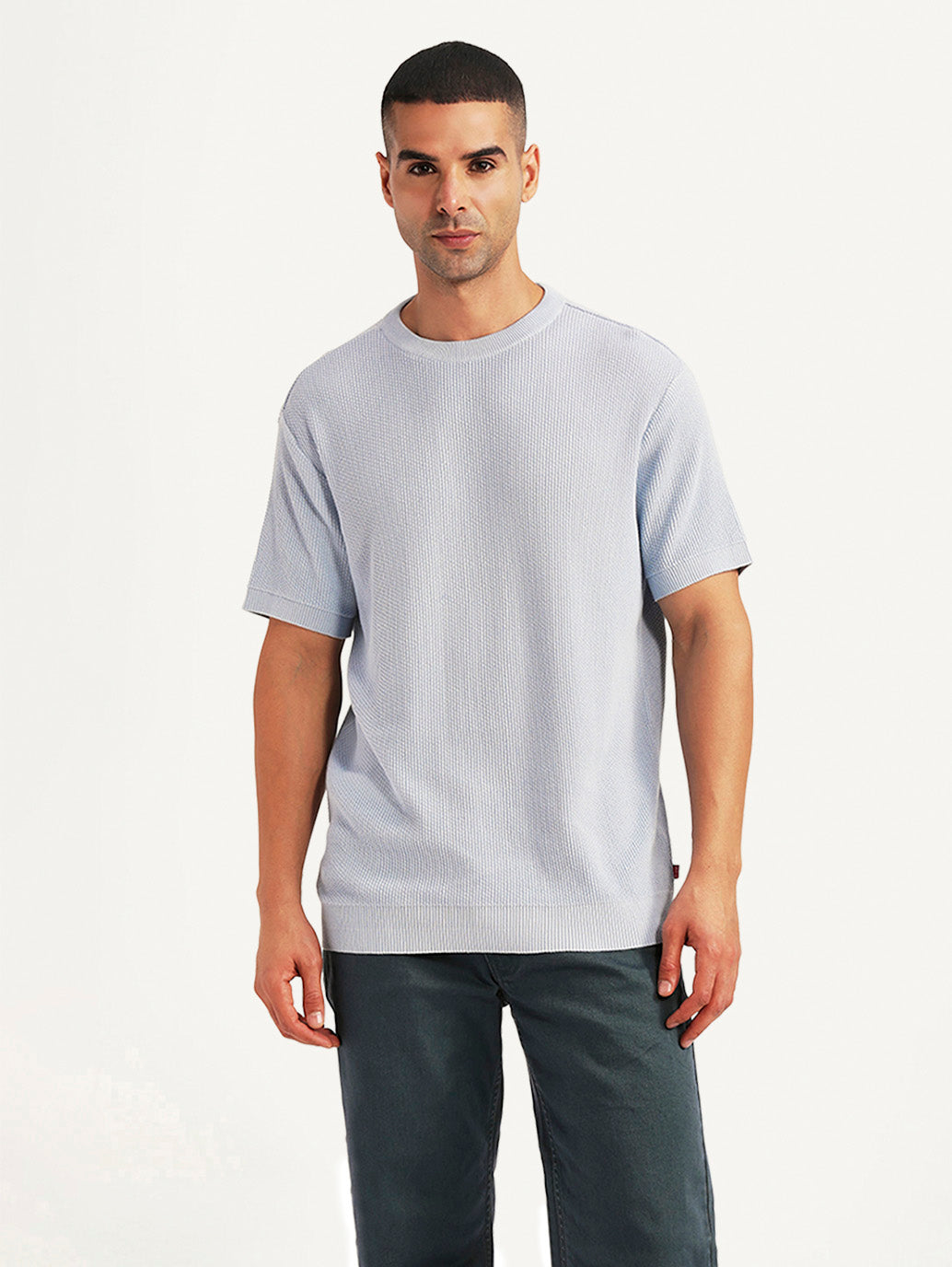 Men's Textured Lilac Slim Fit T-shirt - Front View