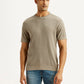 Men's Textured Beige Slim Fit T-shirt - Front View