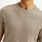 Men's Textured Beige Slim Fit T-shirt - Detail View