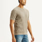 Men's Textured Beige Slim Fit T-shirt - Side View