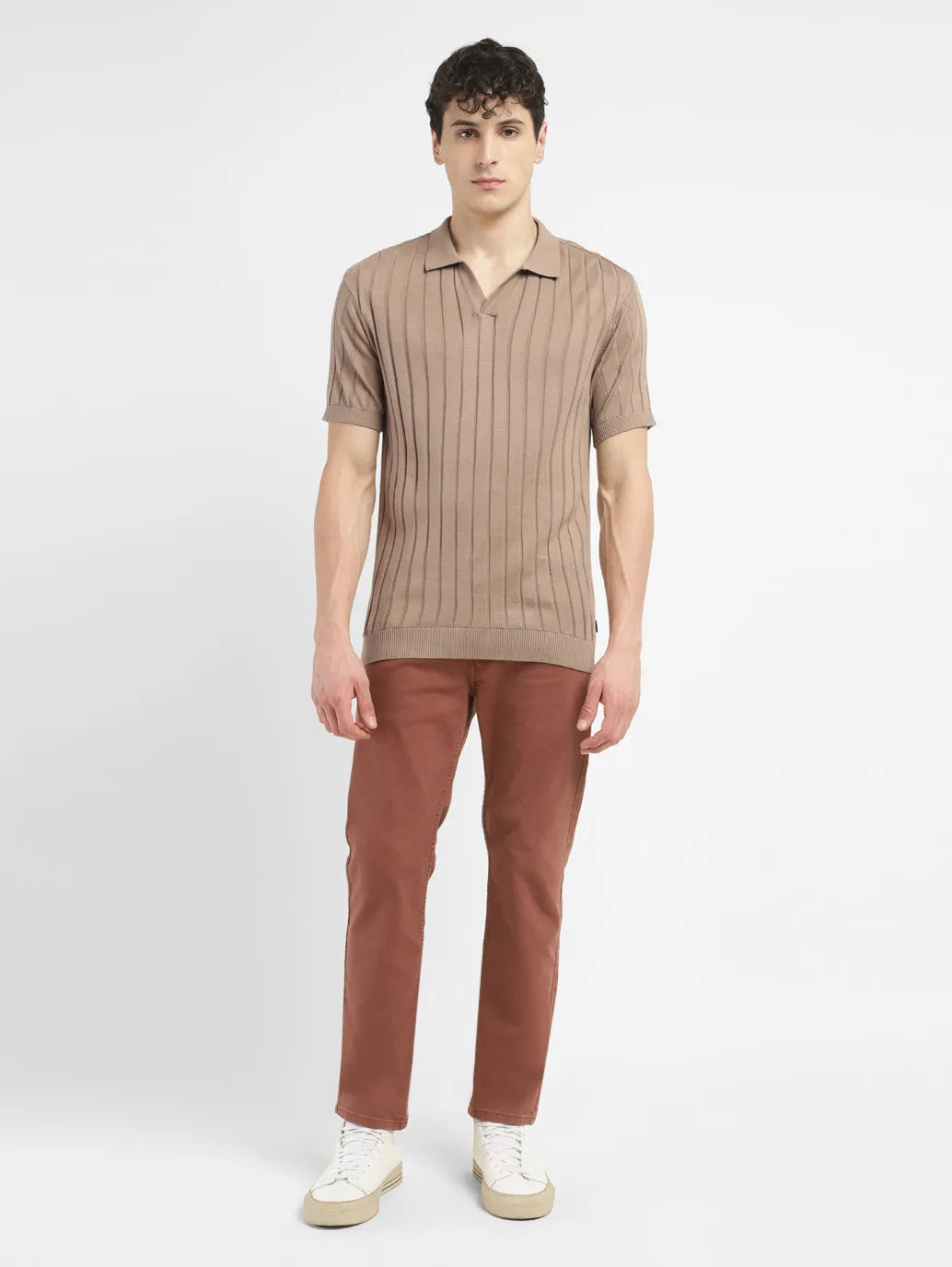 Men's Redloop Striped Khaki Polo Collar Sweater - a172ab74-0d36-4895-a646-c5318282e341 View