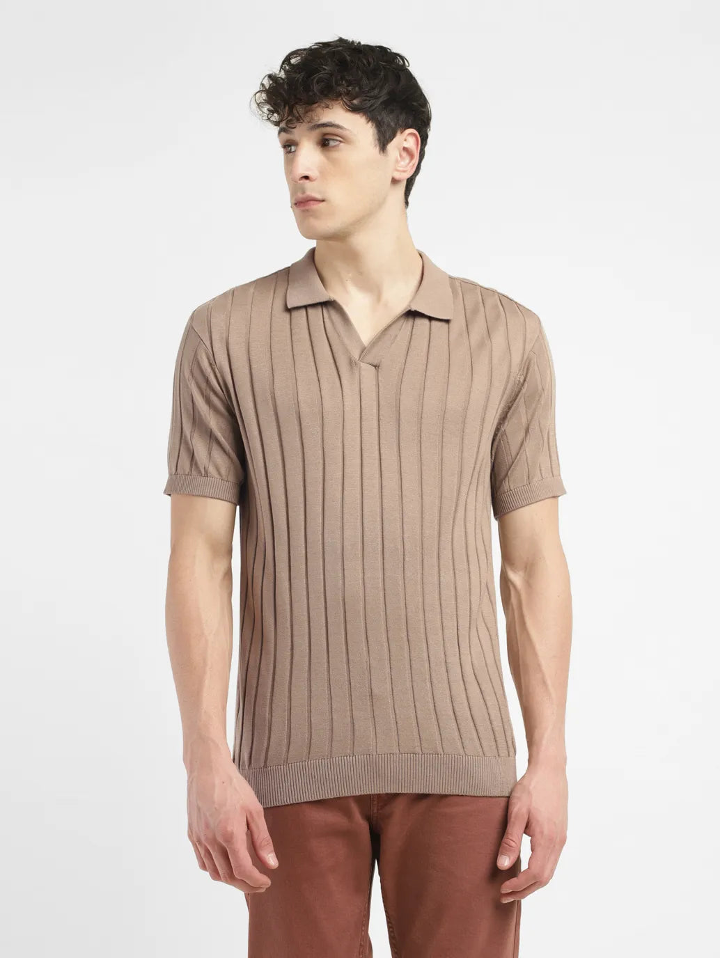 Men's Redloop Striped Khaki Polo Collar Sweater - 65a7724d-414e-4861-9e81-92a059f4e064 View