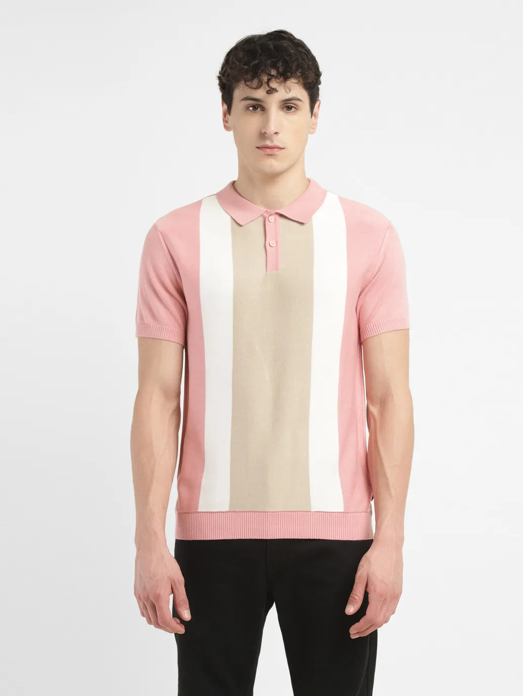Men's Colorblock Pink Polo Collar Sweater - d5072dfc-41d9-4427-b81b-b1092e2a50c2 View