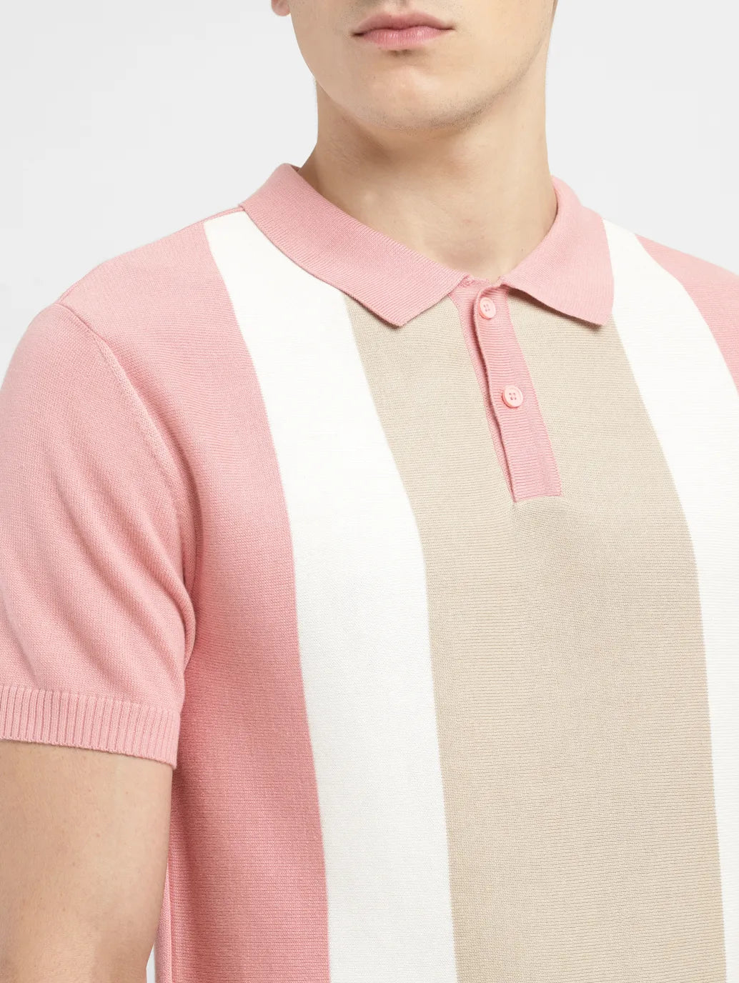 Men's Colorblock Pink Polo Collar Sweater - 74d9182f-9d24-41a2-a587-2945631e1eaa View