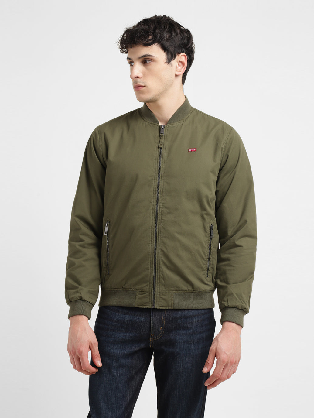 Men's Solid Green Collar Neck Bomber Jacket - 8ce45115-0c76-49fb-acb3-bc34f1dbede8 View