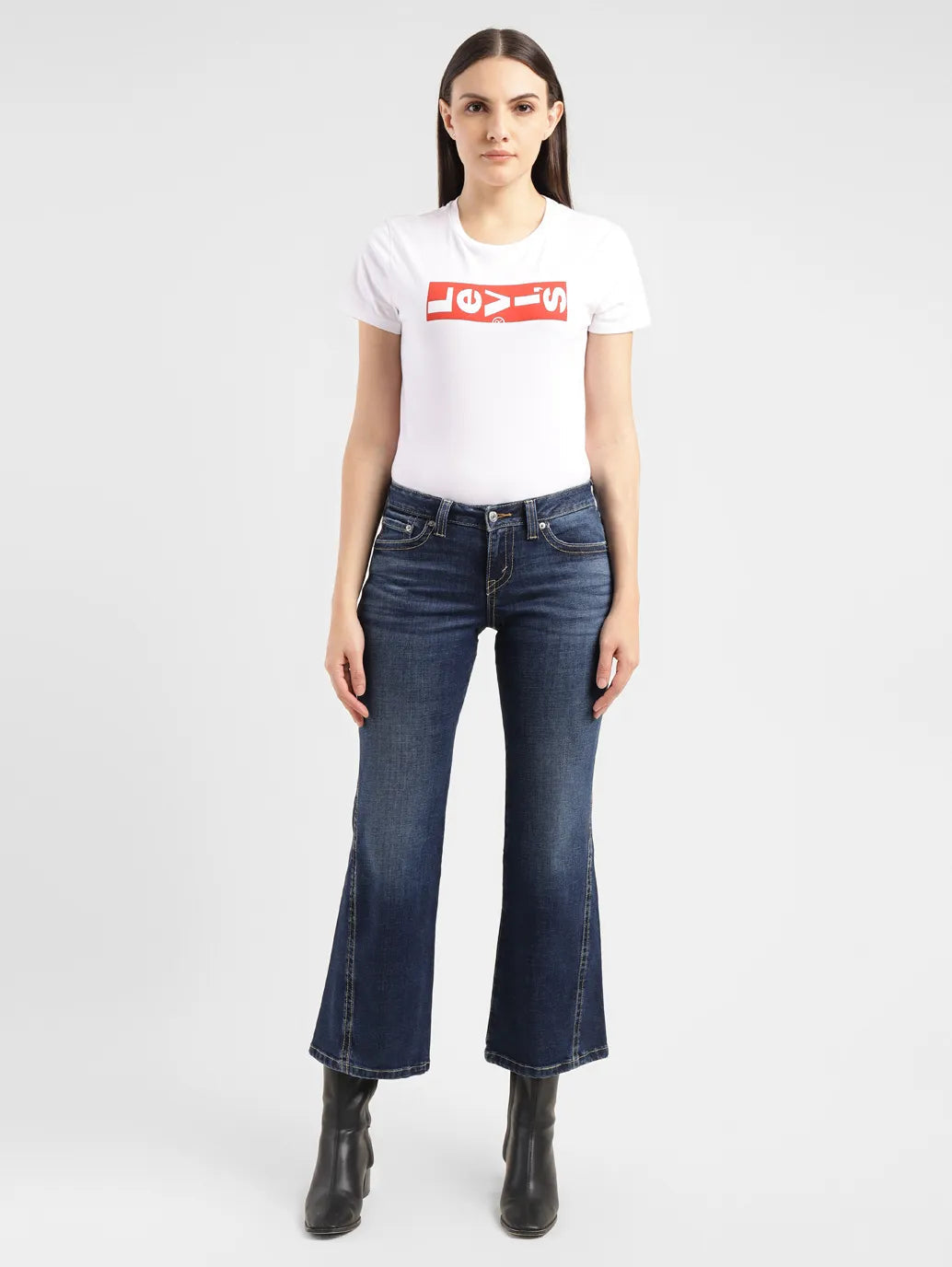 Women's Blue Bootcut Fit Low Rise Jeans - f8bd2f4b-58a5-4774-8e4c-bebade7dff0f View