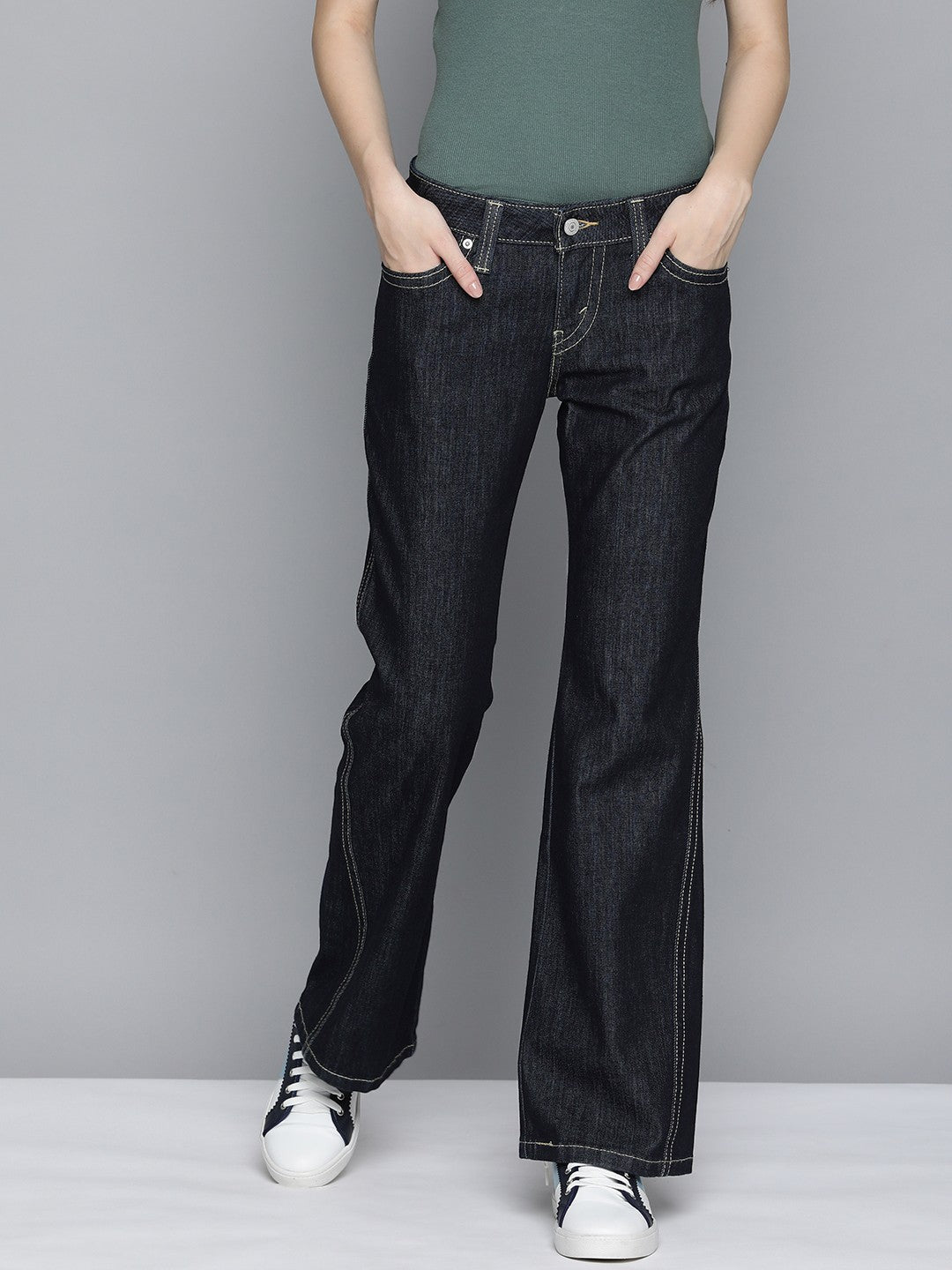 Women's Blue Bootcut Fit Low Rise Jeans - 1 View