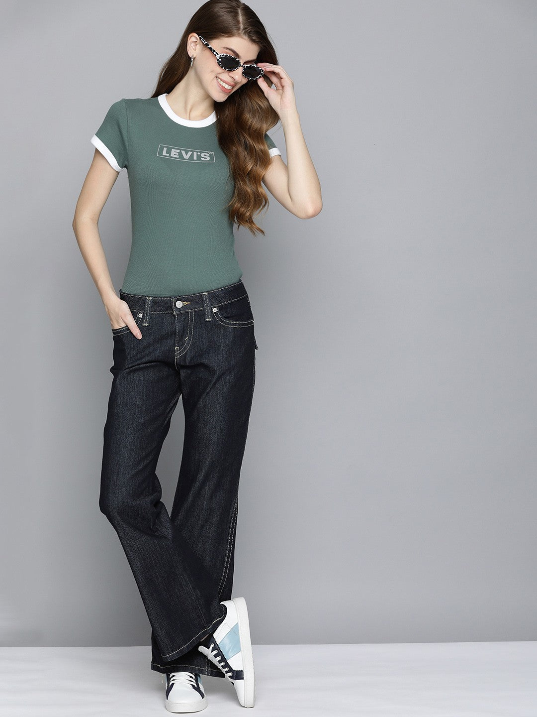 Women's Blue Bootcut Fit Low Rise Jeans - 4 View
