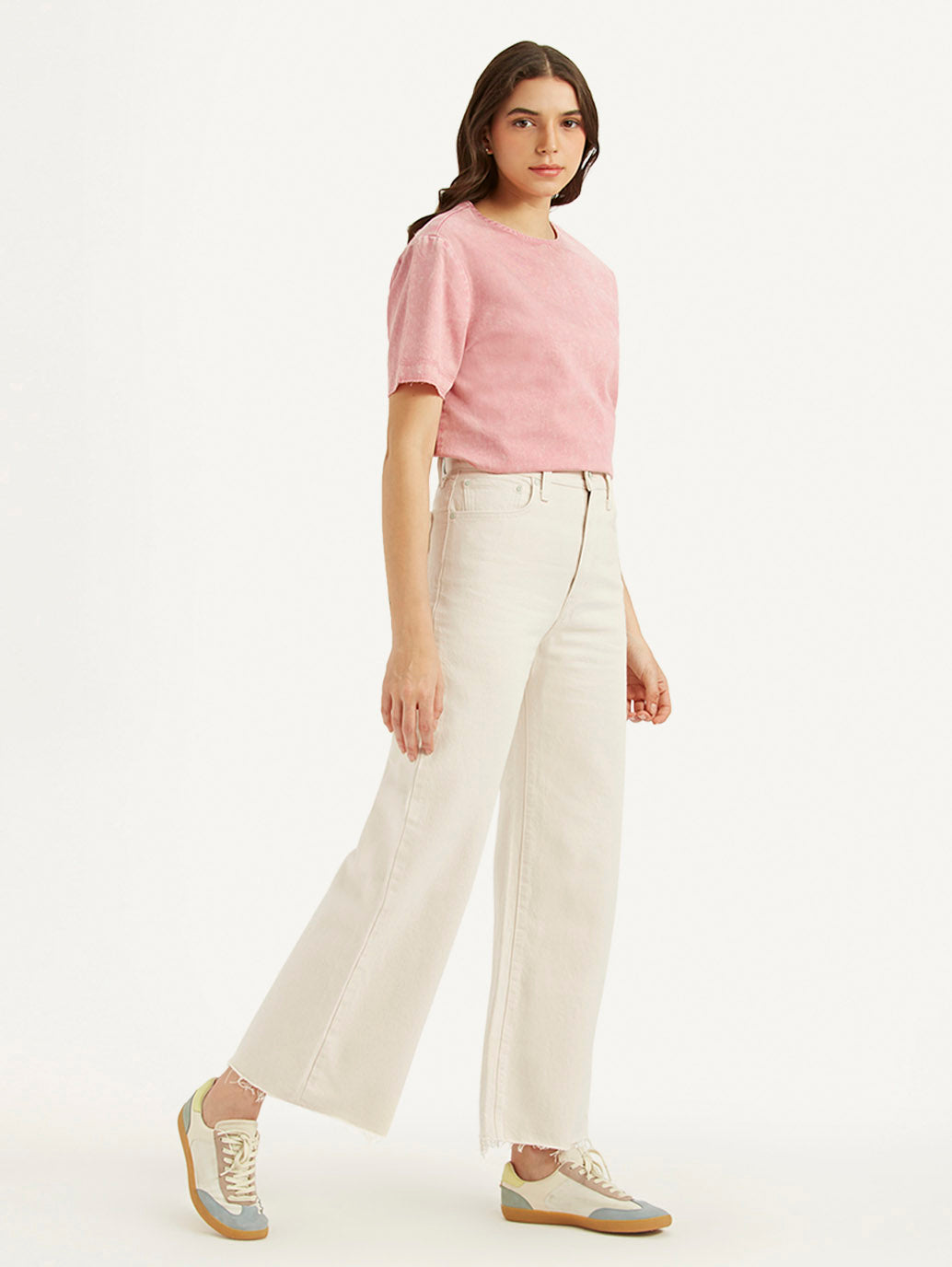 Women's Cream Ribcage Bell Bottom Wide Leg Fit High Rise Jeans - 008e125c-edd9-4b70-839b-e499733b5c55 View