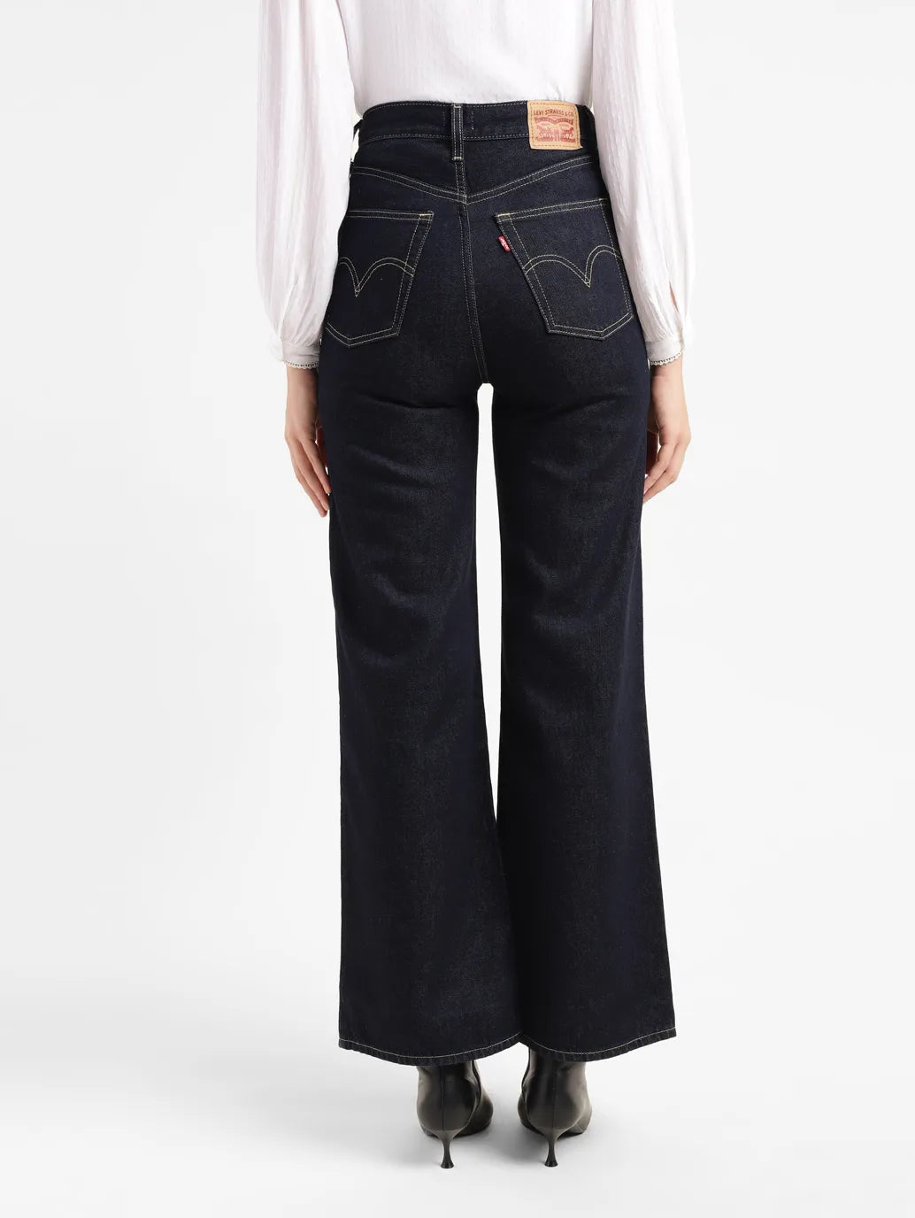 Women's Navy Blue Ribcage Bell Bottom Wide Leg Fit High Rise Jeans - 6718e76e-412e-4445-b37c-e154116cf99d View
