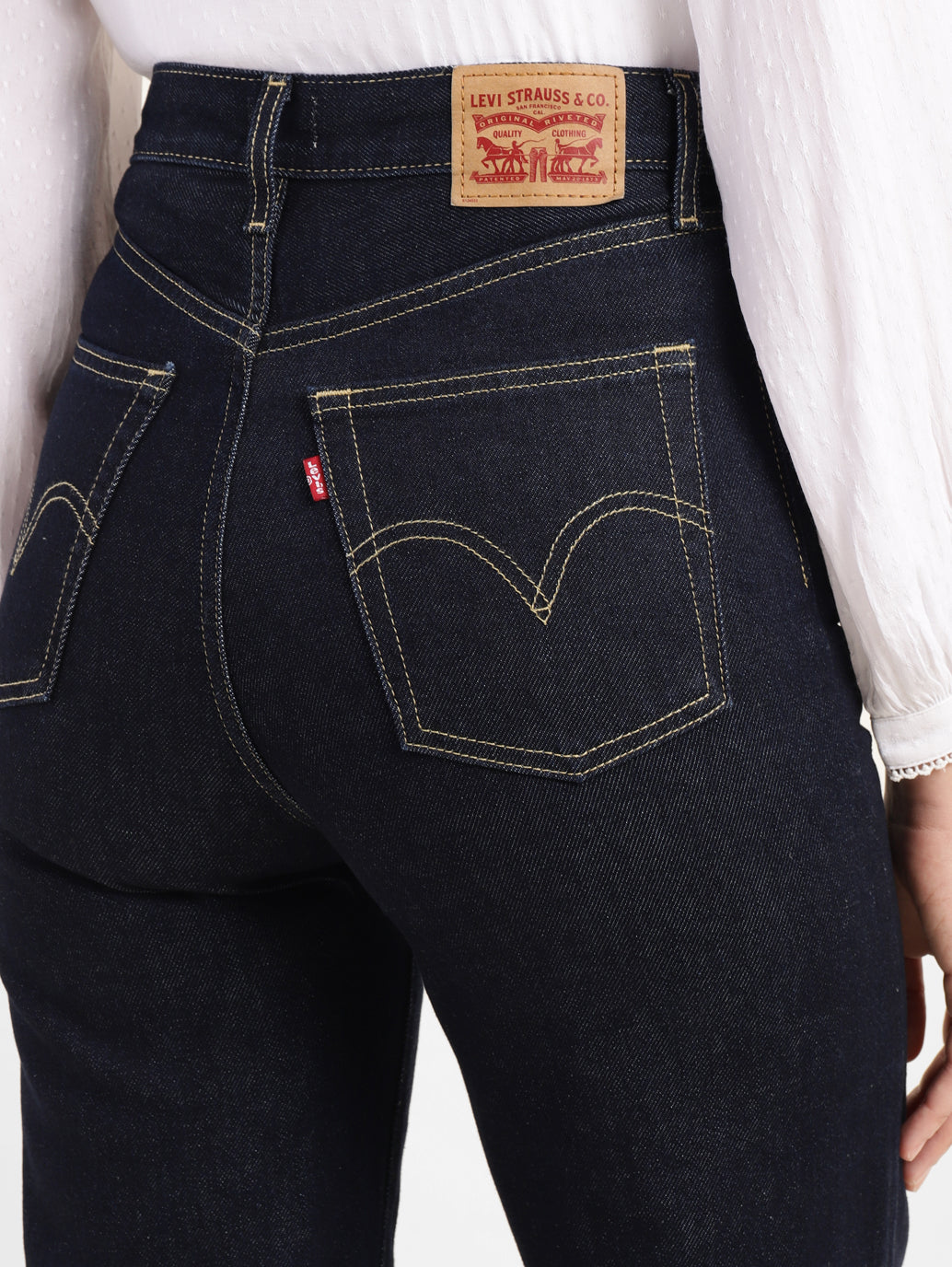 Women's Navy Blue Ribcage Bell Bottom Wide Leg Fit High Rise Jeans - 4494dac1-c35f-4130-99e4-412996d09299 View