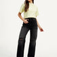 Women's Black Ribcage Bell Bottom Wide Leg Fit High Rise Jeans - Styleshot View