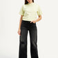 Women's Black Ribcage Bell Bottom Wide Leg Fit High Rise Jeans - Front View