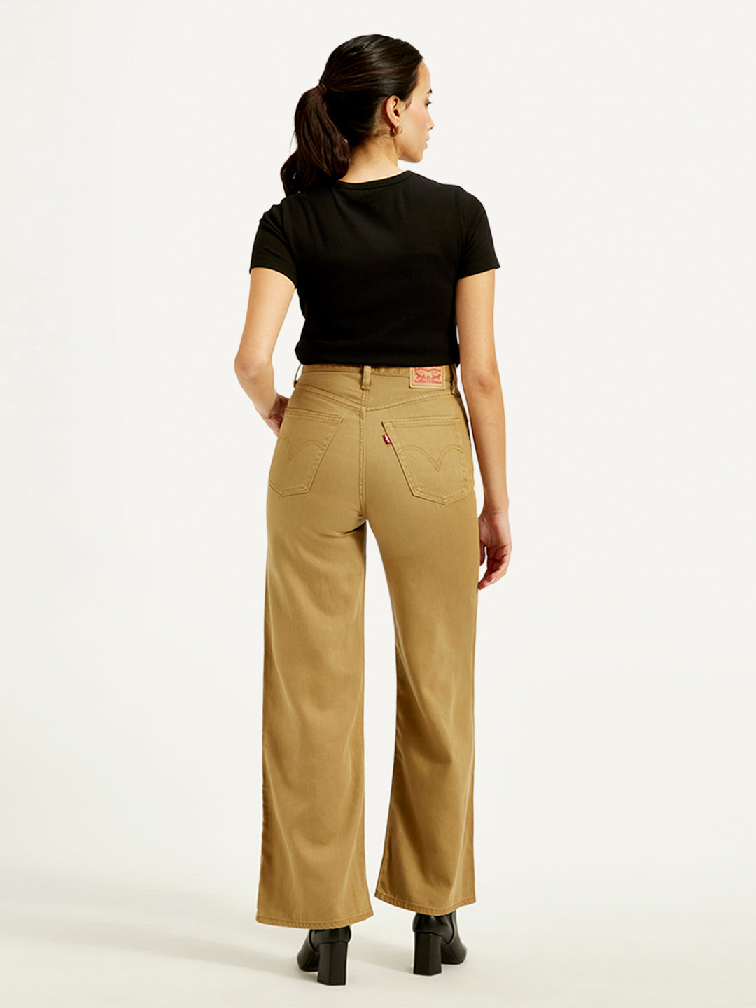 Women's Khaki Ribcage Bell Bottom Wide Leg Fit High Rise Jeans - 20 View