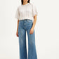 Women's Blue Ribcage Bell Bottom Wide Leg Fit High Rise Jeans - Front View