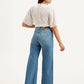Women's Blue Ribcage Bell Bottom Wide Leg Fit High Rise Jeans - Back View
