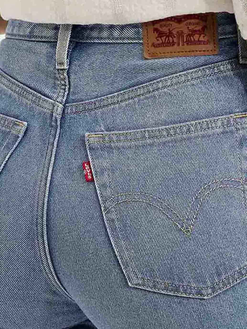 Women's Blue Ribcage Bell Bottom Wide Leg Fit High Rise Jeans - Detail View